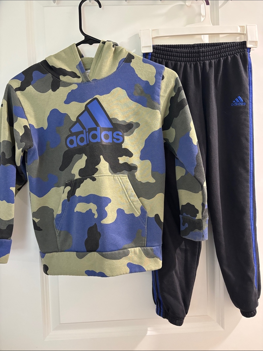 adidas Blue & Green Camo Hoodie with Black Joggers